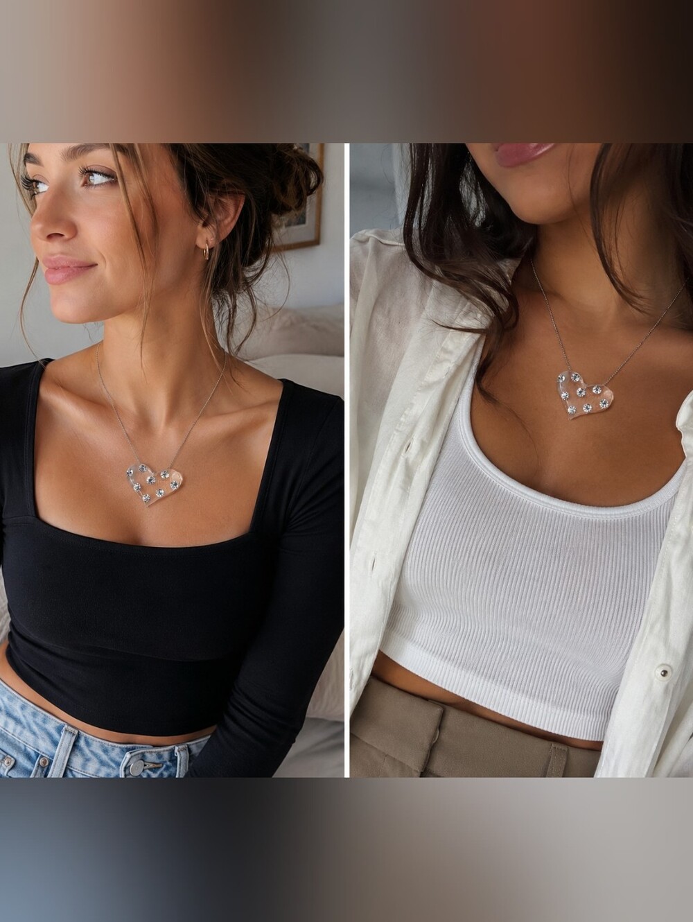 Crystal Heart Choker Pendant Necklace on Sterling Silver Chain